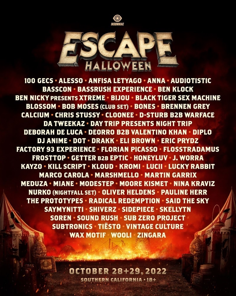 Escape Halloween Festival Lineup 2022