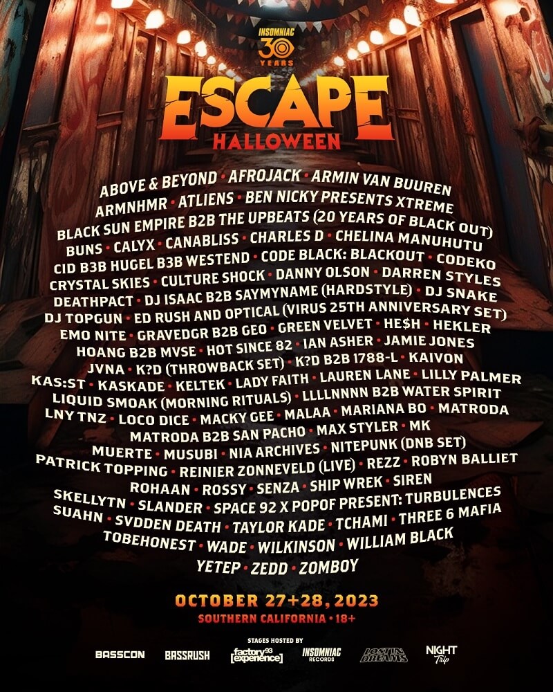Escape Halloween Festival Lineup 2023