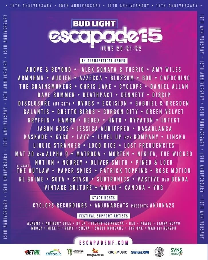 Escapade Music Festival Lineup 2025