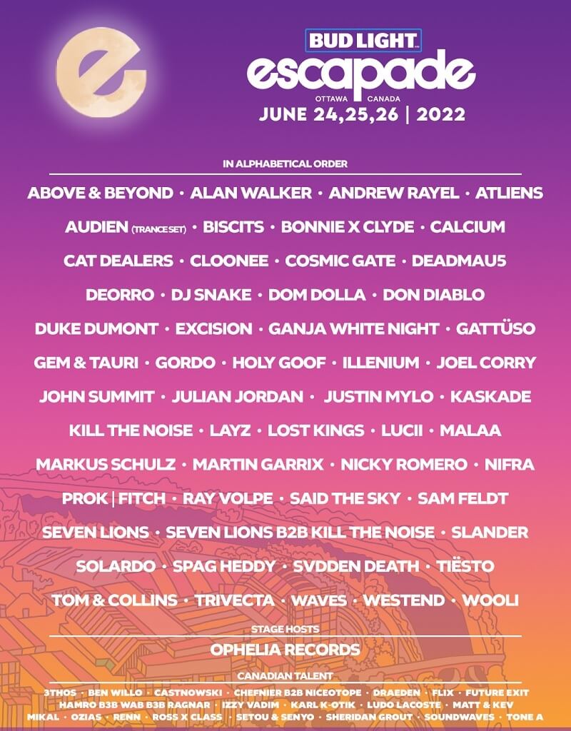 Escapade Music Festival Lineup 2022