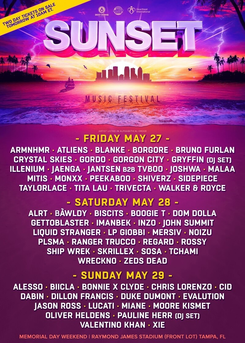 Sunset Music Festival 2022 Lineup