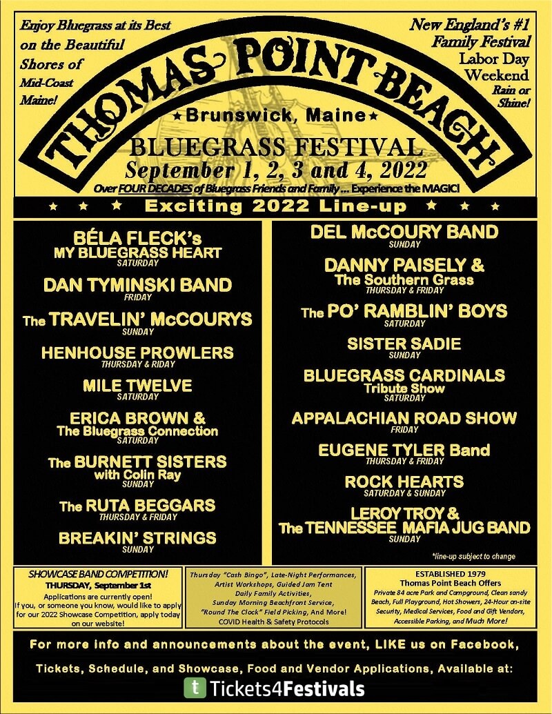 Thomas Point Beach Bluegrass Festival Lineup 2022